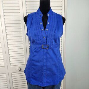 Express Design Studio Blue Belted Sleeveless Top M Silver Buckle Y2K 90s Style
